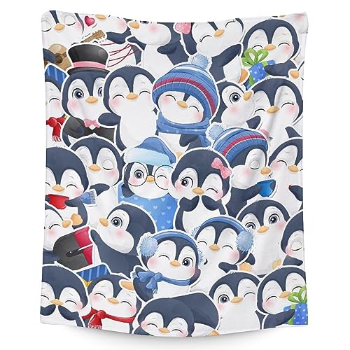 Penguin Blankets - Soft Fuzzy Blanket Throw for Kids, Adults - 40"x50" Flannel Blankets for Couch & Sofa - Blue Cute Blanket Gifts