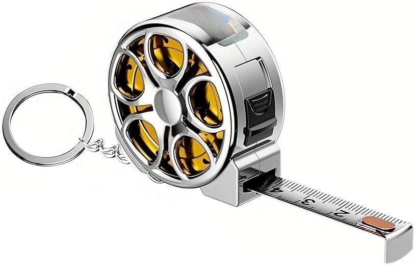 Mini Wheeled Retractable Measuring Tape Keychain with Centimeter Scale, Stainless Steel Measuring Tool, Perfect for car Enthusiasts. (Golden)
