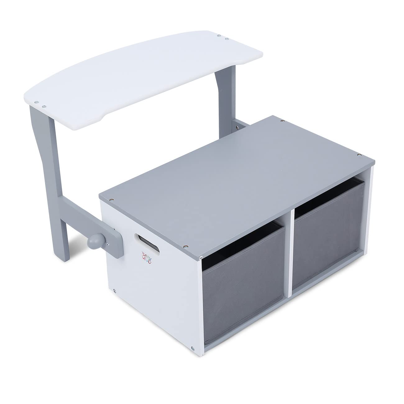 Baby Vivo Multifonctionnel 3en1 Table et Banc en Bois pour Enfants avec Coffres à Jouets - Coffre Porte-Jouets pour s'asseoir et Garder pour la Chambre d'enfant - Felix en Gris