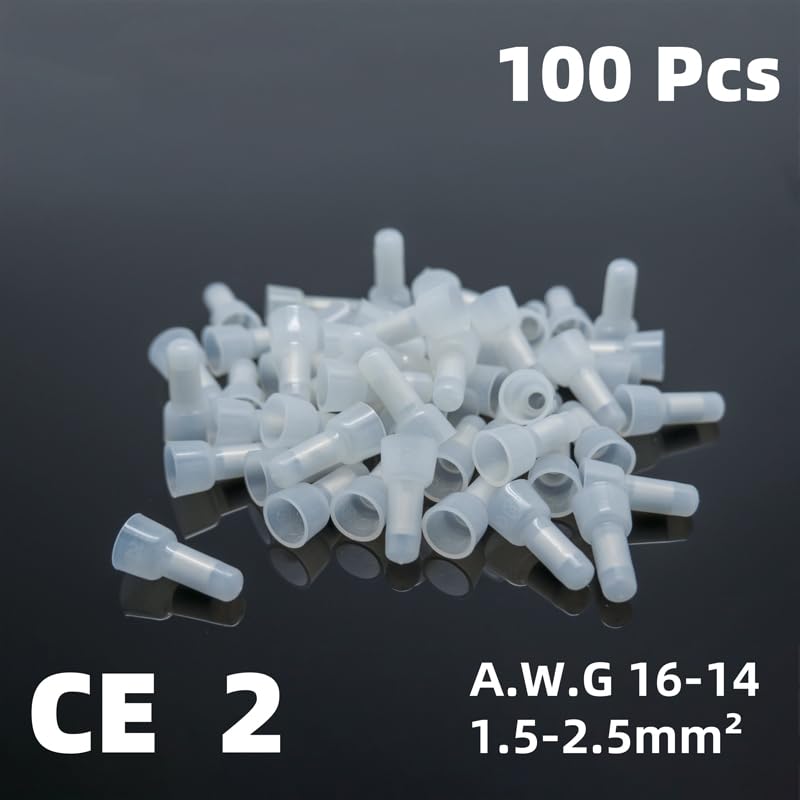 POWTAXBJGD Nylon Insulated Closed End Caps Connector Use for AWG22-10 Wire End Terminal Pressure Line Car Cable Crimp Splice Sleeve(100Pcs CE2,1/2