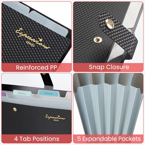 Image of Sooez Accordion File Organizer, Expanding File Folder with Label, 5 Pocket