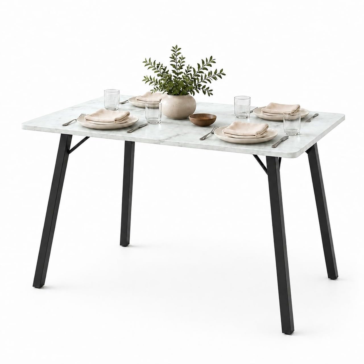 URBNLIVING 4 Seater Rectangular Dining Table with Metal Legs (White Marble)