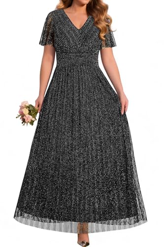 Image of Pinup Fashion Plus Size Formal Evening Glitter Prom Wedding Guest Dress | Silver thread straight knit, v-neck, empire waist, back zipper, a-line, maxi long, perfect for evening party, wedding guest