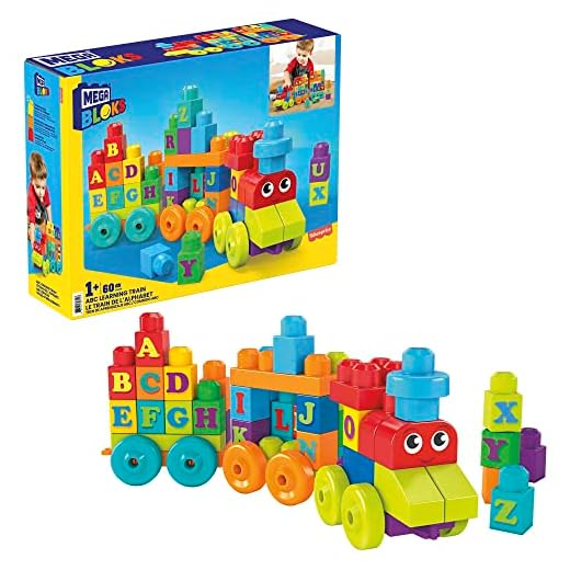 Mega DXH35 - Mega Bloks First Builders ABC Learning Train med stora byggstenar, byggleksaker för småbarn (60 delar), passa barn mellan 1-5 år