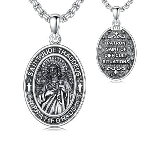 Cargari Saint Jude Necklace Pendant Medal for Men Women 925 Sterling Silver Oval St Jude Religious Amulet Jewelry Christmas Gifts by Cargari - Used condition - US$46.08
