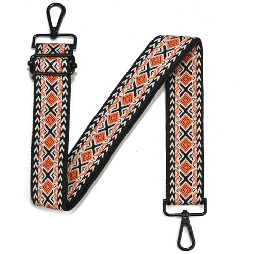 Image of Crossbody Straps for Purses Silver Hardware Purse Strap Wide Shoulder Strap Adjustable Replacement,Retro Jacquard Embroidery for Shoulder Bags, Canvas Tote Handbags