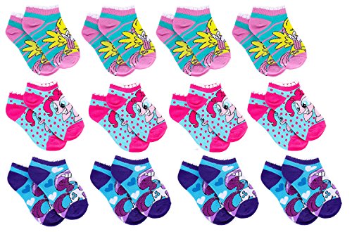 12-Pairs My Little Pony Little Girl Ankle Socks, Shoe Size 7-10, Sock Size 4-6 (Rose-Pink-Navy Pattern)