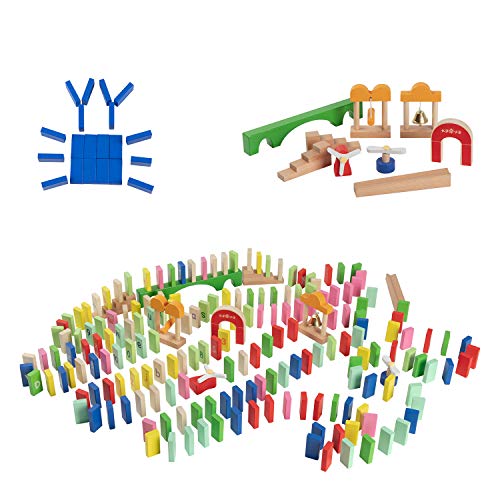Jamohom 200 Pieces Wooden Dominoes Set Racing Game Building Blocks Alphabet and Numbers