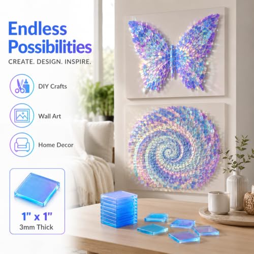 Image of TOEPODO 100pcs Mini Iridescent Holographic Acrylic Squares 1 inchx1 inch,1 /8 inch Thickness, Transparent Rainbow Cast Acrylic Sheets Plexiglass Sheets for DIY Crafts, Art Deco, Light & Shadow Artwork /Home Deco
