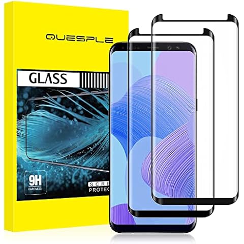 QUESPLE 2 Pack Galaxy S9 Plus Screen Protector, Tempered Glass Screen Protector [3D Curved] [Full Coverage] [Anti Scratch][HD Clear] Screen Protector for Samsung Galaxy S9 Plus Cover