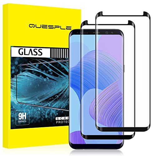 QUESPLE 2 Pack Galaxy S9 Plus Screen Protector Tempered Glass [3D Curved] [Full Coverage] [Anti Scratch][HD Clear] Screen Protector for Samsung Galaxy S9 Plus