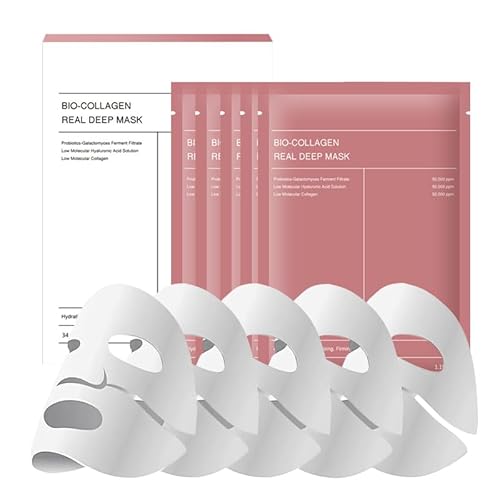 Bio collagen Face Mask, Real Deep Collagen Face Mask, Deep Hydration, Reduce Wrinkles, Face Skincare, Hydrating,Pore Minimizing, Hydrating Overnight Hydrogel Mask, 5PCS