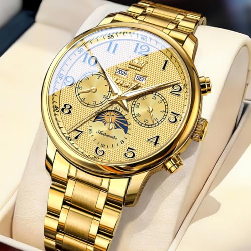 Image of OLEVS Automatic Watches for Men Luxury Skeleton Multi-Function Mechanical Watch Self Winding Date Waterproof Luminous Mens Watch