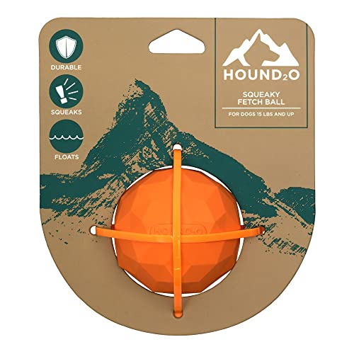 Hound2O Dog Chew Toys - Squeaky Fetch Ball, Orange - Tough, Engaging, & Interactive Chew Toys - Chew, Chase, & Fetch - Durable Materials That Float, Easy To Clean For Outdoor Play, Non-Toxic Materials #TOP15