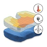 ChiroDoc Coccyx Seat Cushion with Removable Heating Pad - Powered by AC Wall Adapter - Perfect For Coccyx & Tailbone Pain Relief (Sciatica) - Reduce Lower Back Pain From Sitting All Day