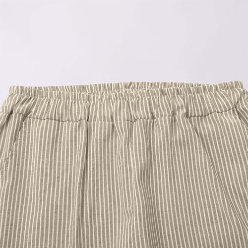 Stripe Cotton Linen Capri Pants Casual 2025 Summer Drawstring Elastic High Waist Straight Plus Size Pants3