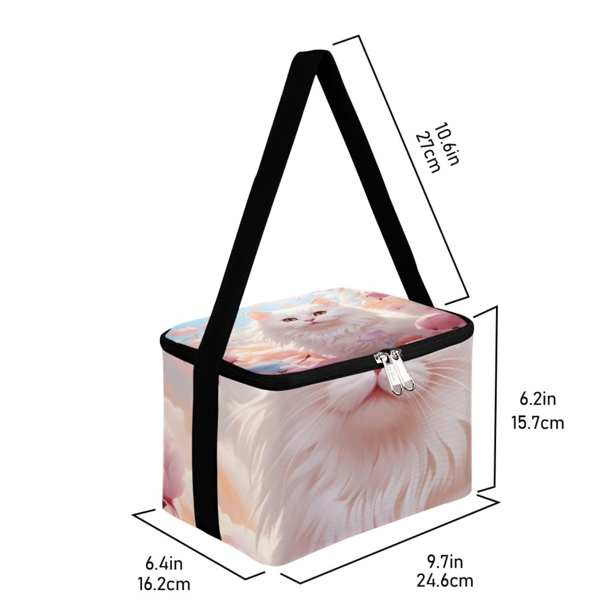 GzLeyigou Lunch Bags for Women Men 9 Cans,Cartoon Cat Hot & Cold Food Delivery Bag Insulated Grocery Bag Insulated Lunch Box White Cat Cooler Bag for Office Work Picnic Beach