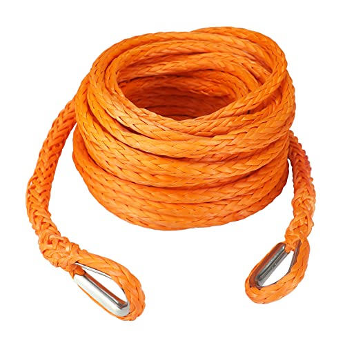Ucreative 3/8 Inch x 50 Feet Synthetic Winch Extension Rope 26,500 Lbs for Off Road Vehicle Orange