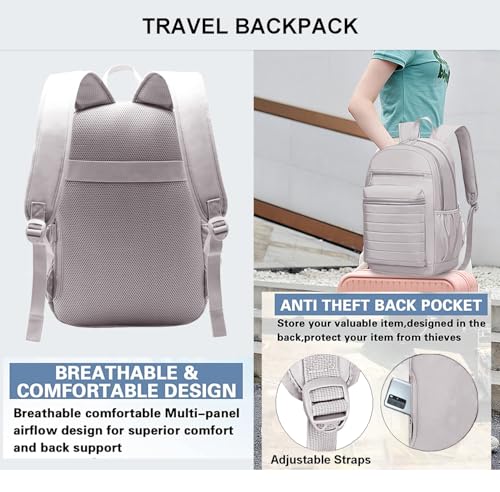 Image of KEOFID Travel Backpack for Women, Womens Work Backpacks, Anti-theft Backpack Purse, Back pack for College Girls, Carry-On Travel Backpacks,Bookbag (Light Gray)