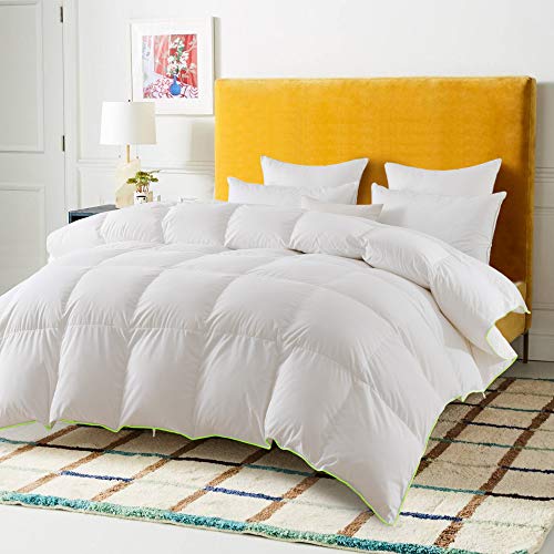 DOMDEC White Goose Down Comforter with Corner Tabs, Baffle Box Design Duvet Insert, Ultra Soft Modal Down Proof Shell, 750 Fill Power Canada Goose Down Fill (King, White/ AllSeason Warmth)