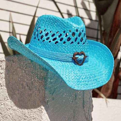 Image of TOVOSO Straw Cowboy Hat for Women with Beaded Trim and Shapeable Brim