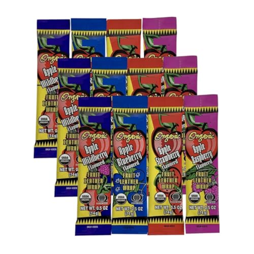 Trader Js Organic Fruit Leather Wrap - Apple Strawberry/Wild Berry/Rasberry/Blueberry 12-0.5 oz (14g) 3 of each flavor - 12 PACK (Variety Berry Flavors)
