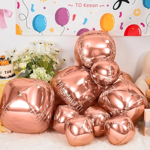 Image of 12PCS Rose Gold Round Foil Balloons 22 inch 15 inch 10 inch Large Mylar Balloons | Metallic Rose 4D Ball Balloons for Birthday Party, Graduation, Wedding, Christmas, New Year, Disco Prom Party Decorations
