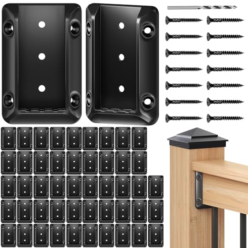 Toscoco 50 Pcs Deck Railing Bracket Connectors for 2"×4“ (Actually 1.5”x3.5“) Wood Post to Handrail Connection, Railing Brackets for Deck Railing with 350 Galvanized Black Screws