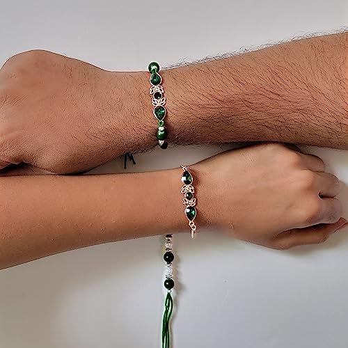 Image of Mahi Bhaiya Bhabhi Rakhi Set with Crystals and Meenakari Work Bracelet Style Lumba - Rakhi for Brother and Bhabhi(PARCOL1105339PR)