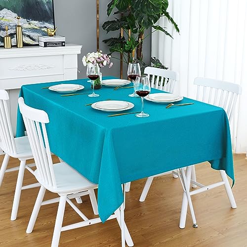 Image of FOLINS&HOME Teal Rectangle Tablecloth, 60 x 84 Inch Waterproof Table Cloth | Turquoise Wrinkle Free Polyester Rectangular Table Cloths, Spillproof Heavy Duty and Washable Table Cover for Party, Banquet