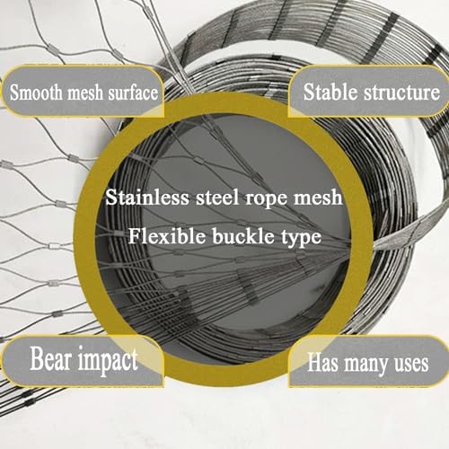 Stainless Steel 304 Wire Rope Mesh - Flexible Garden & Farm Decorative Fence, Roof Anti-Fall Net, Plant Climbing Net, 6400 lbs Tensile Strength, 2mm, H0.8xL7m/H2.62xL22.9