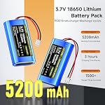 2 Pack 3.7V 18650 Lithium ion Rechargeable Battery, 5200mAh Lithium ion Battery Pack with JST XH2.54 2P Plug Connector for DIY Electronics, Solar Lighting, Drone, Bluetooth Speaker, Electronic Devices