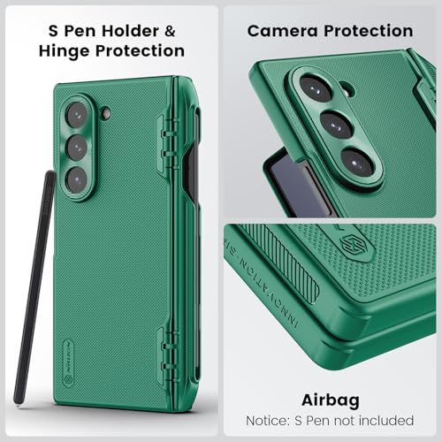 Image of Nillkin Case for Samsung Galaxy Z Fold 6 (7.6 inch Inch) Super Frosted Shield Fold Bracket Phone Holder Version 180 Folding 360 Protect Green Color