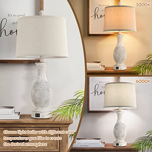 Table Lamps Set Of 2-26” Tall Table Lamps With Usb Charging Ports, Farmhouse Bedroom Lamps With Rotary Switch & E26 Base, Bedside Nightstand Lamps With Fabric Shade For Living Room Office Bedroom #TOP5