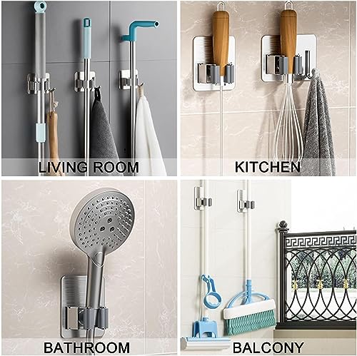 Image of Enclave Stainless Steel Mop and Broom Holder Wall Mounted Adhesive Storage Solutions for Broom mop etc, Garage Storage Systems Broom Organizer. (1 RACK 1 HOOK /SILVER, PACK OF 1)