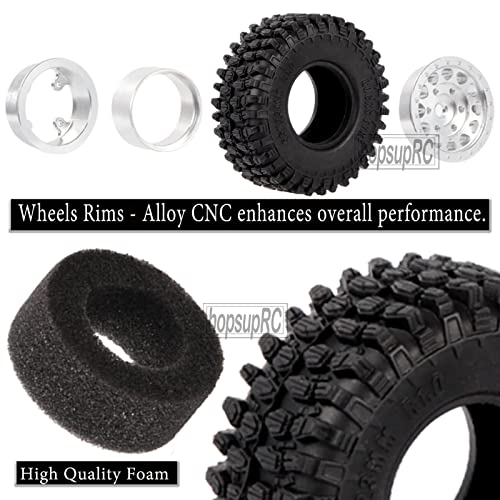 Hopsuprc Rc Wheels Tires For 1/18 Traxxas Trx4M,Brass 10Mm Hex Hub Extended Wheel Hex Detachable Replacement Desert Tires Snow Tires,Rc Truck Tires,4Pcs Silver #TOP3