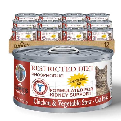 Dave's Pet Food Cat Kidney Support (Chicken & Vegetable Stew) - Low Phosphorus & Low Protein Wet Canned Cat Food for Renal Health - No Prescription Needed - 3 oz (Case of 12)​