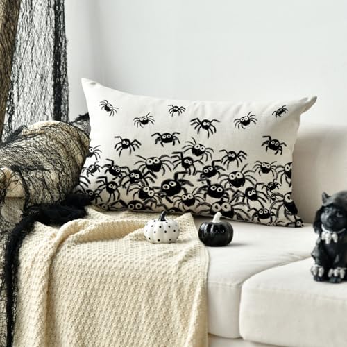 Halloween Black Spiders Pillow Cover - Farmhouse Spooky Decor - Image 3
