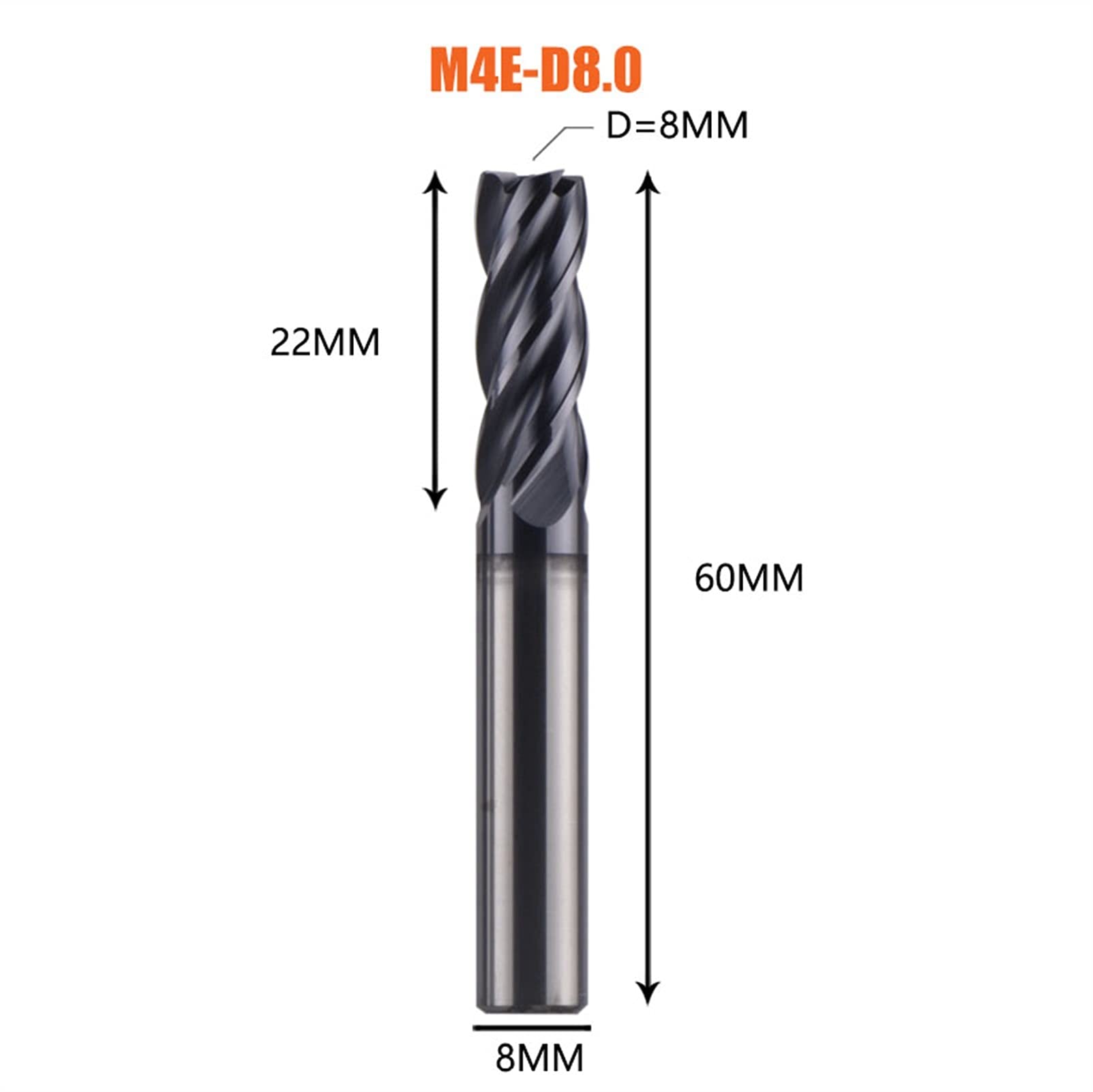 Tungsten Carbide End Mill do stali nierdzewnej 4 Flety Młyny końcowe CNC Obróbka frezowania z węglika stałych Frezy trzpieniowe JIYAMI'EN EL (Size : M4E D8.0)