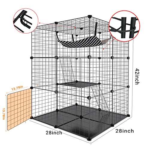 Ikare Cat Cage Diy Indoor Pet Home Small Animal House Detachable Playpen With 3 Doors 3 Tiers For Kitten Puppy Bunny Exercise. (Black，27.6 X 27.6 X 41.3Inch) #TOP1