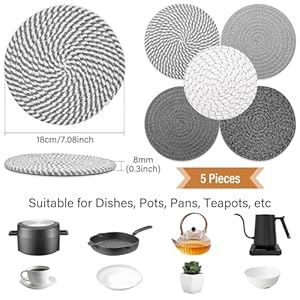 Trivet Mats Set for Hot Dishes 5 Heat Resistant Pot Holders Kitchen Counter Table Home Essentials Anti Stain Hot Pads Plate Mats for Hot pots and Pans 7 Inches