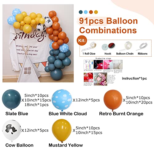 Mydecorbl Balloons Combination,91 Pcs Cow And Clouds Party Balloons Garland Arch Kit Slate Blue Natural Sand Cloud Retro Burnt Orange Mustard Yellow Balloon For Baby Shower Farm Theme Birthday Party #TOP1