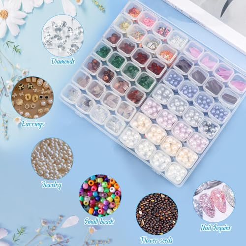 NVGVUP Diamond Painting Aufbewahrungsbox, 5D Transparent Diamond Painting Zubehör Boxen, 56 Fächer Kunststoff Diamant Stickerei Box mit Stift und Trichter, für DIY-Handwerk