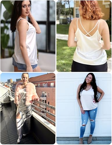 Ekouaer Womens Silk Satin Camisole Tank Tops V Neck Sleeveless Spaghetti Strap Blouses Casual Cross Back Cami Shirt4