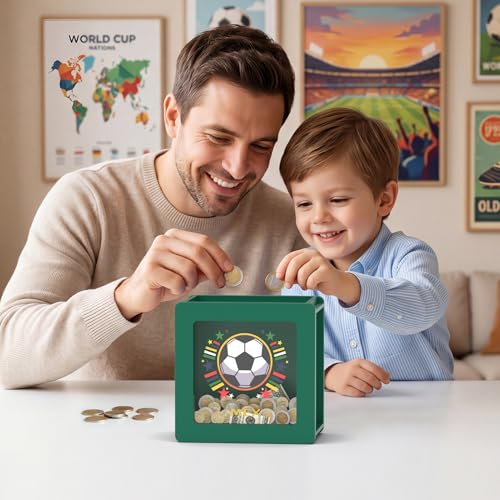 Image of Summidate Wooden Soccer Money Box, World Cup Piggy Bank for Kids and Adults