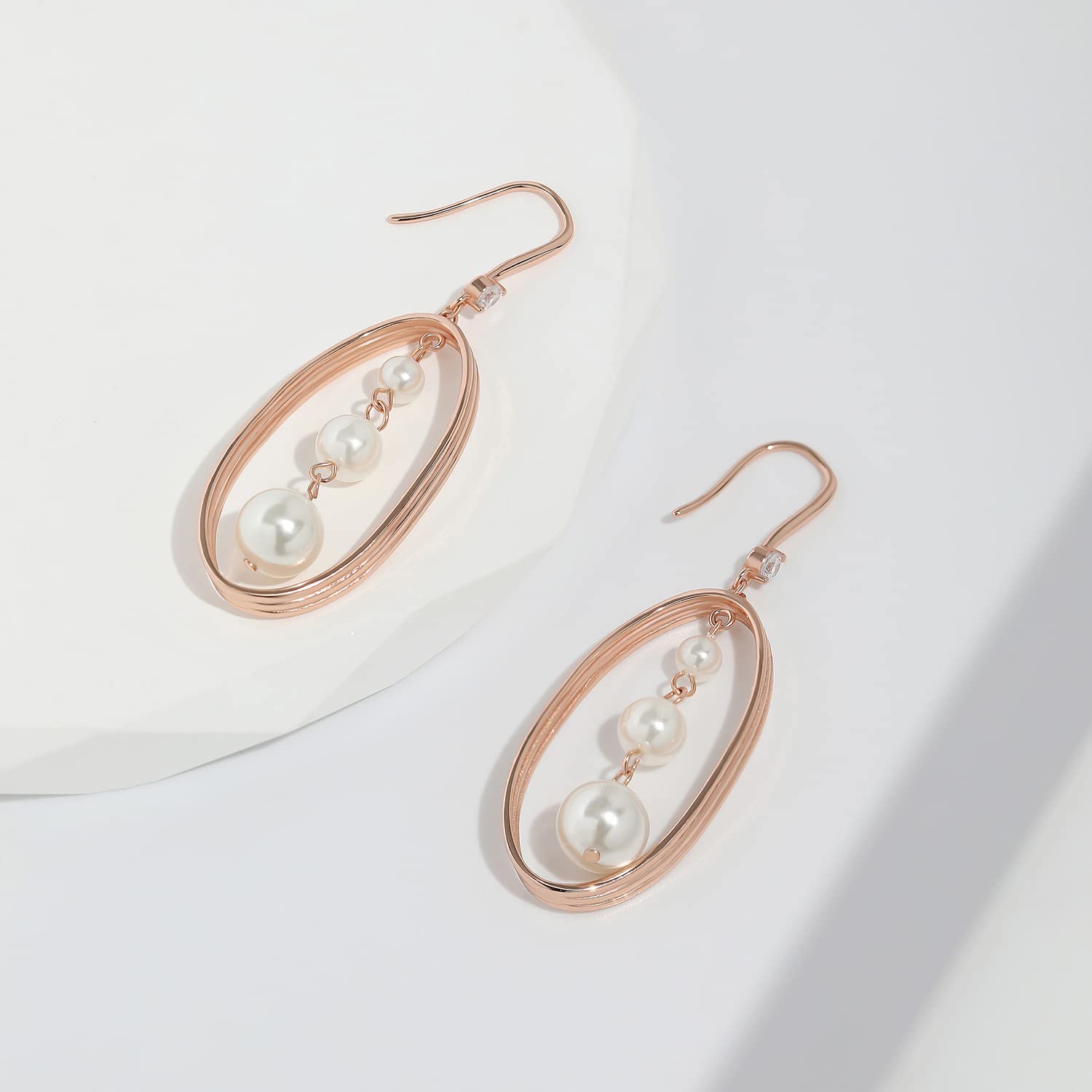 Meissa Orecchini pendenti di perle per le donne Orecchini in argento 925 Orecchini da sposa in oro rosa Orecchini geometrici a forma di pendente (Oro rosa)