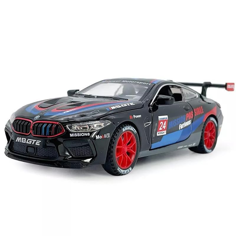 Image of Kids Model 1:32 Mission M8 Die Cast Metal Car Pull Back Action Opening Doors with Realistic Engine Sound Lights Toy Car Gift for Boys - Black