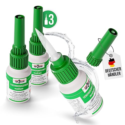 Sekundenkleber extra stark mittelviskos 20g - Cyanacrylat Kleber wasserfest, Pflanzenkleber für Aquascaping - klebt Kunststoff, Glas, Holz, Stein, Metall - Spezial Verschluss Top2Glue (3 Flaschen)