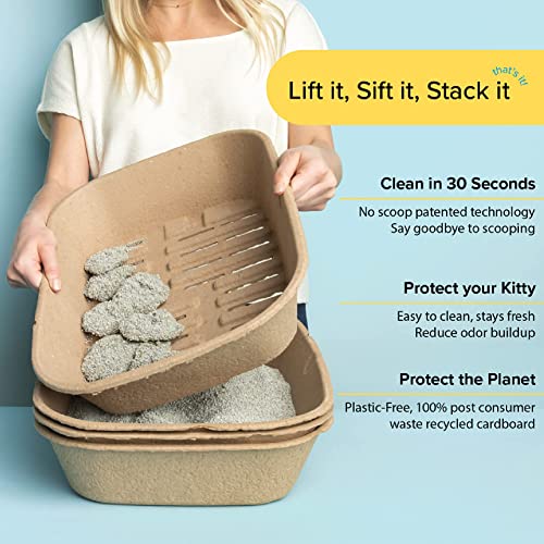 Kitty Sift (Set of 1 Litter Box & 5 Sifting Liners) Sustainable, Clean, Sifting, Disposable Cat Litter Box Kit - Jumbo, 6-Set Kit