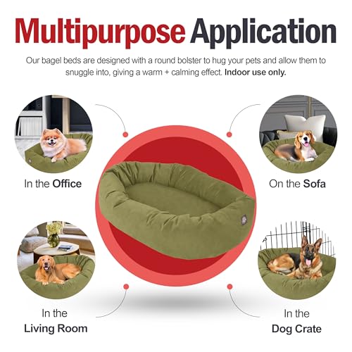 Image of Majestic Pet 52 Inch Suede Calming Dog Bed Washable - Cozy Soft Round Dog Bed w /Spine Support for Dogs to Rest Head - Fluffy Donut Dog Bed 52x35x11 (Inch) - Round Pet Bed X- Large - Sage (2025)